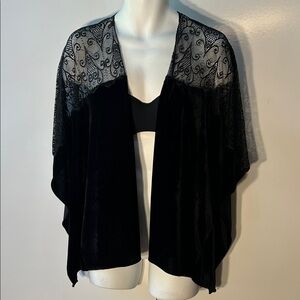 Anna & Ava Black Velvet Open-Front Lace Shrug Cardigan Dressy Goth Witchy Boho